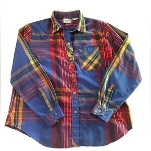 Vintage Hampton East Button Up Shirt - Womens Size Medium - Colorful Plaid